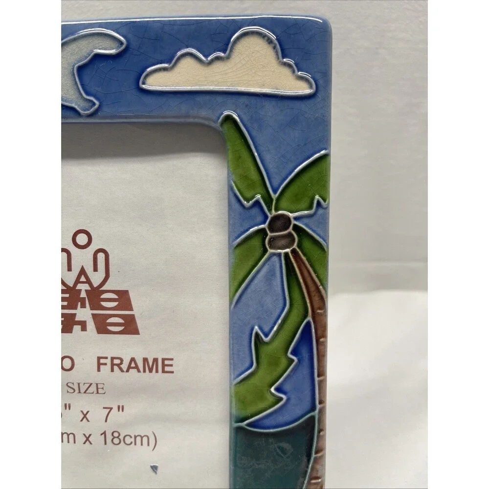 Cayman Islands Vacation Souvenir Photo Frame 5x7 Beach Palm Tree Sandcastle EUC